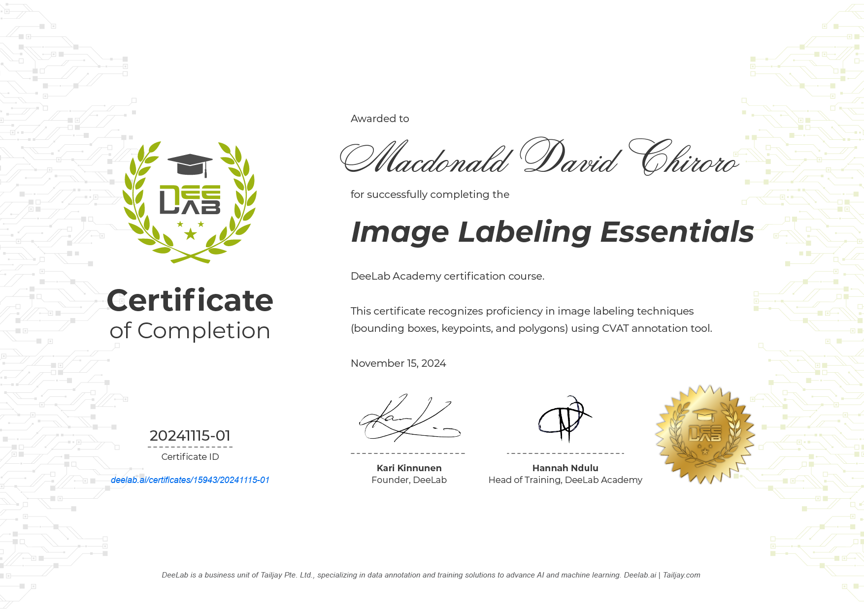 Image Labelling Essentials Certificate